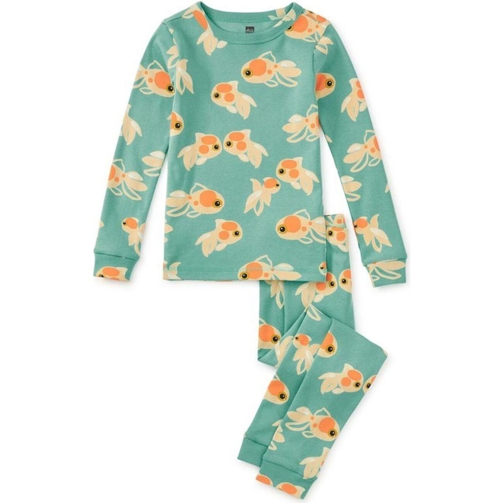 Goodnight Pajama Set in Gold Fish print by Tea Collection like new size 5T